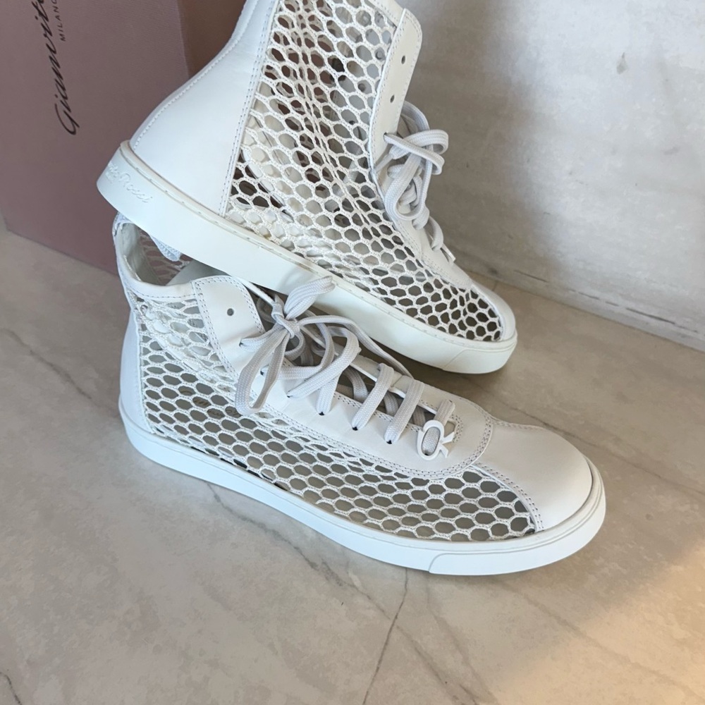 Women's White Mesh High-Top Sneakers